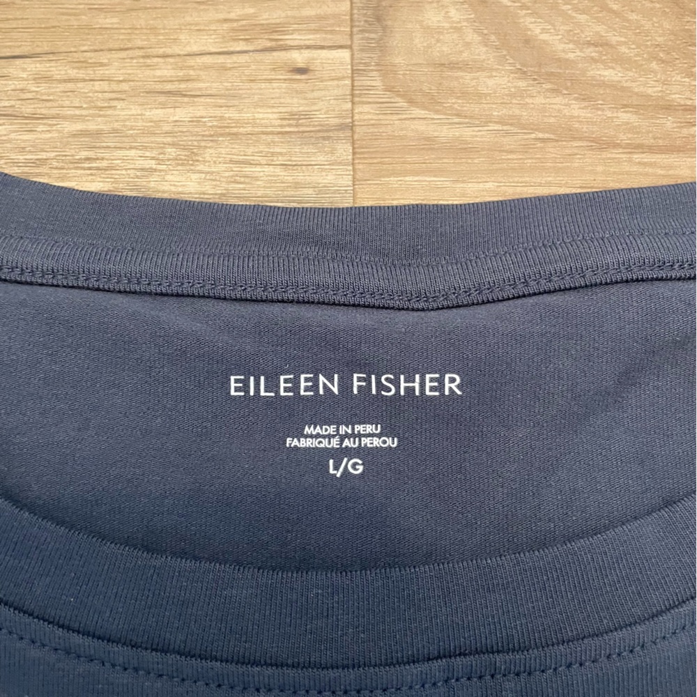 NWT Eileen Fisher round neck jersey dress organic cotton navy blue size large - Picture 5 of 9